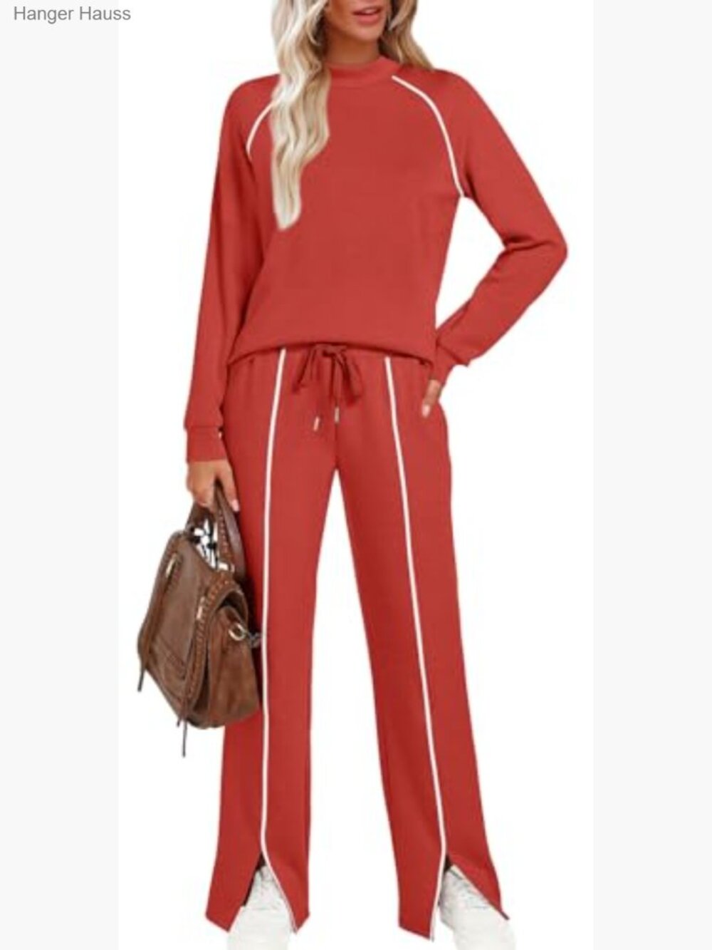 Women's 2-Piece Lounge Set, Long Sleeve Mock Neck Top & Wide Leg Pants - Picture 5 of 7